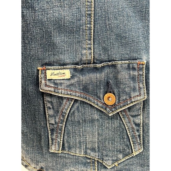 Levi Strauss M Button Front Fitted Jean Jacket Denim Wash Copper Color Buttons - Picture 4 of 9